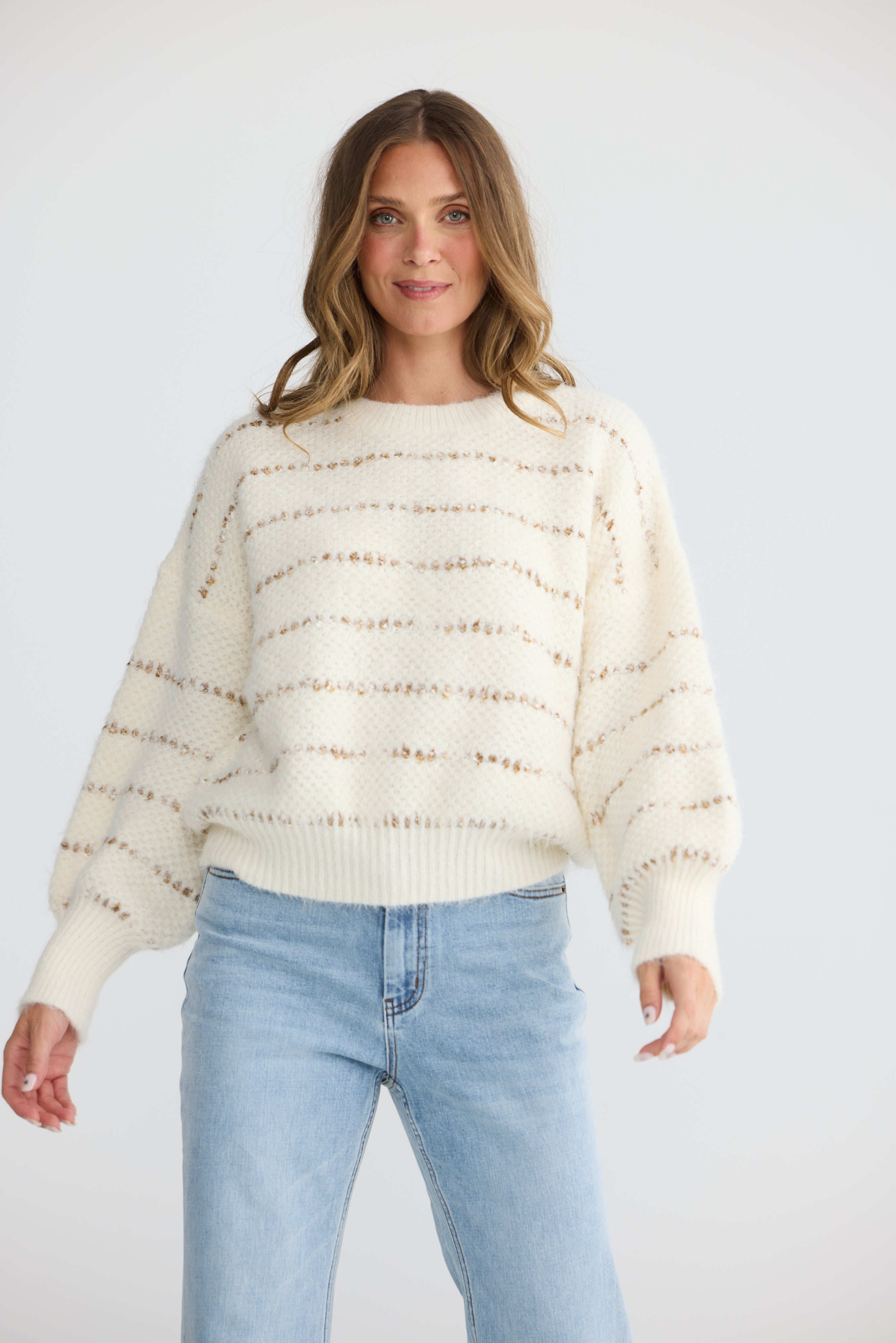 Tula Knit - Off White Stripe-Knitwear & Jumpers-Talisman-The Bay Room