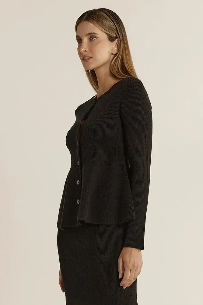 Vale Peplum Cardigan - Black-Knitwear & Jumpers-Fate + Becker-The Bay Room