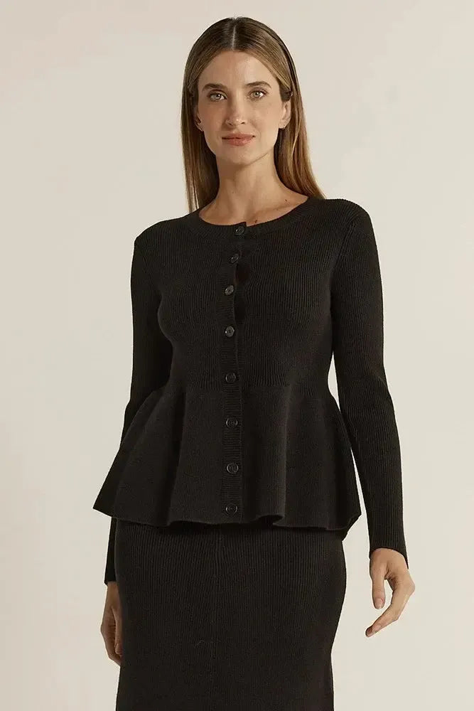 Vale Peplum Cardigan - Black-Knitwear & Jumpers-Fate + Becker-The Bay Room