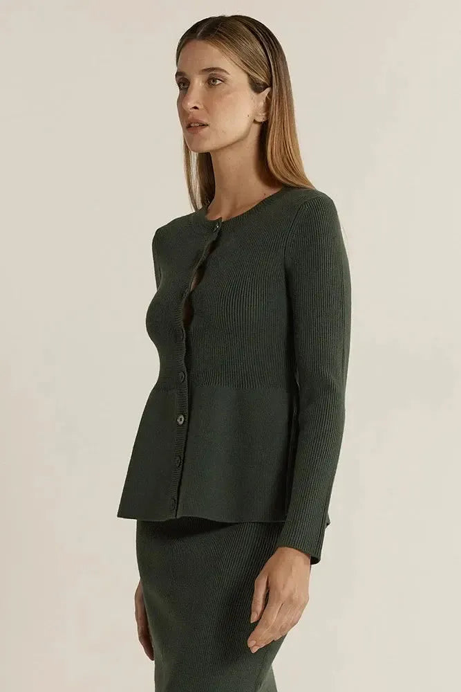 Vale Peplum Cardigan - Khaki-Knitwear & Jumpers-Fate + Becker-The Bay Room