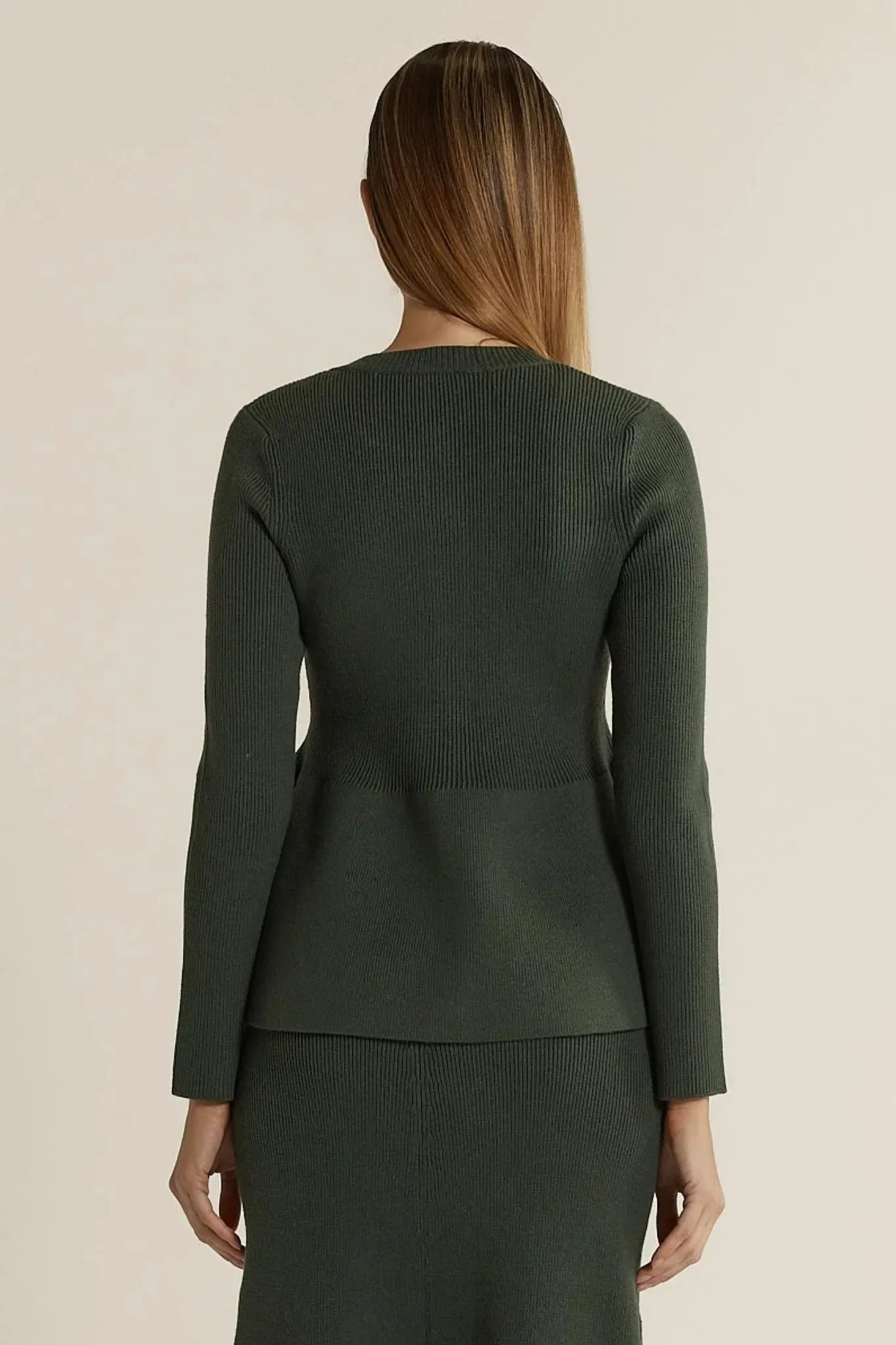 Vale Peplum Cardigan - Khaki-Knitwear & Jumpers-Fate + Becker-The Bay Room
