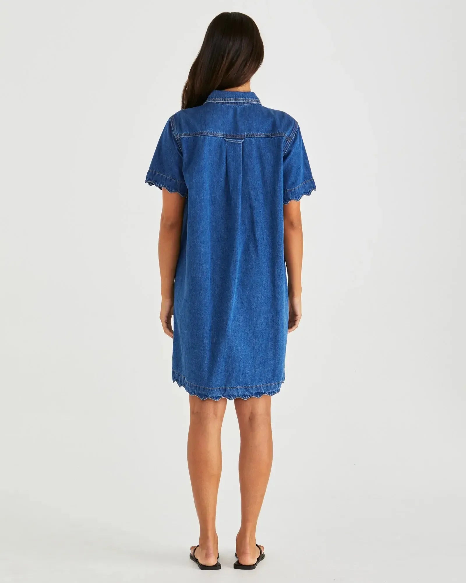 Vale Scalloped Denim Dress - Mid Blue Wash-Dresses-SASS-The Bay Room
