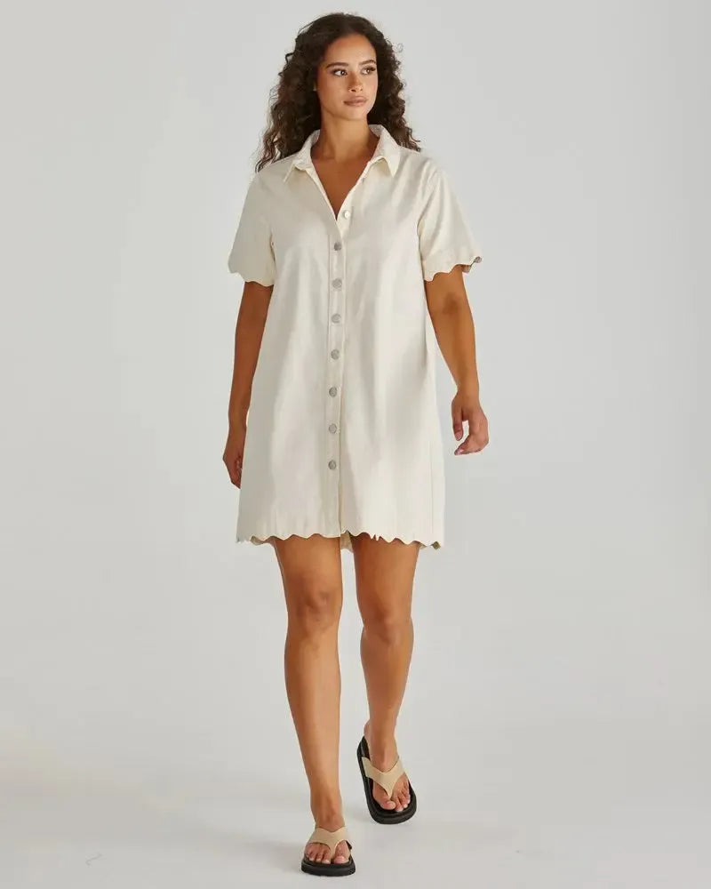 Vale Scalloped Denim Dress - Parchment-Dresses-SASS-The Bay Room