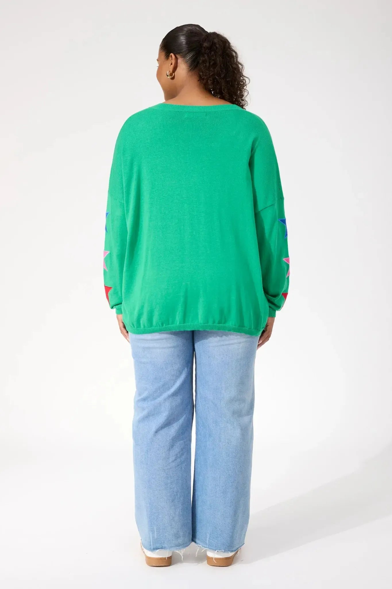 Vermont Star V Neck Jumper - Green-Knitwear & Jumpers-Haven-The Bay Room