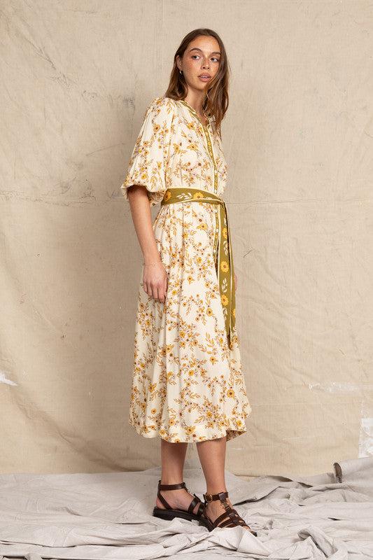 Vesta Drop Waist Midi Dress in Cream-Dresses-Bohemian Traders-The Bay Room