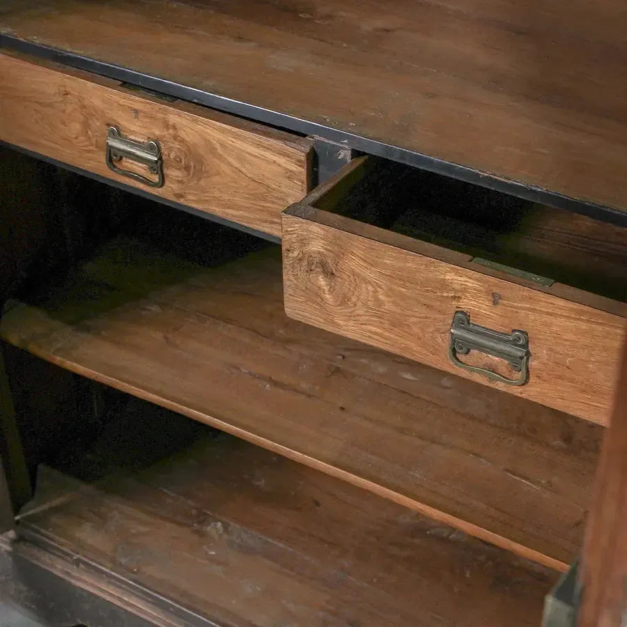 Vintage Indian Glass Almirah Brown-Furniture-Indigo Love-The Bay Room