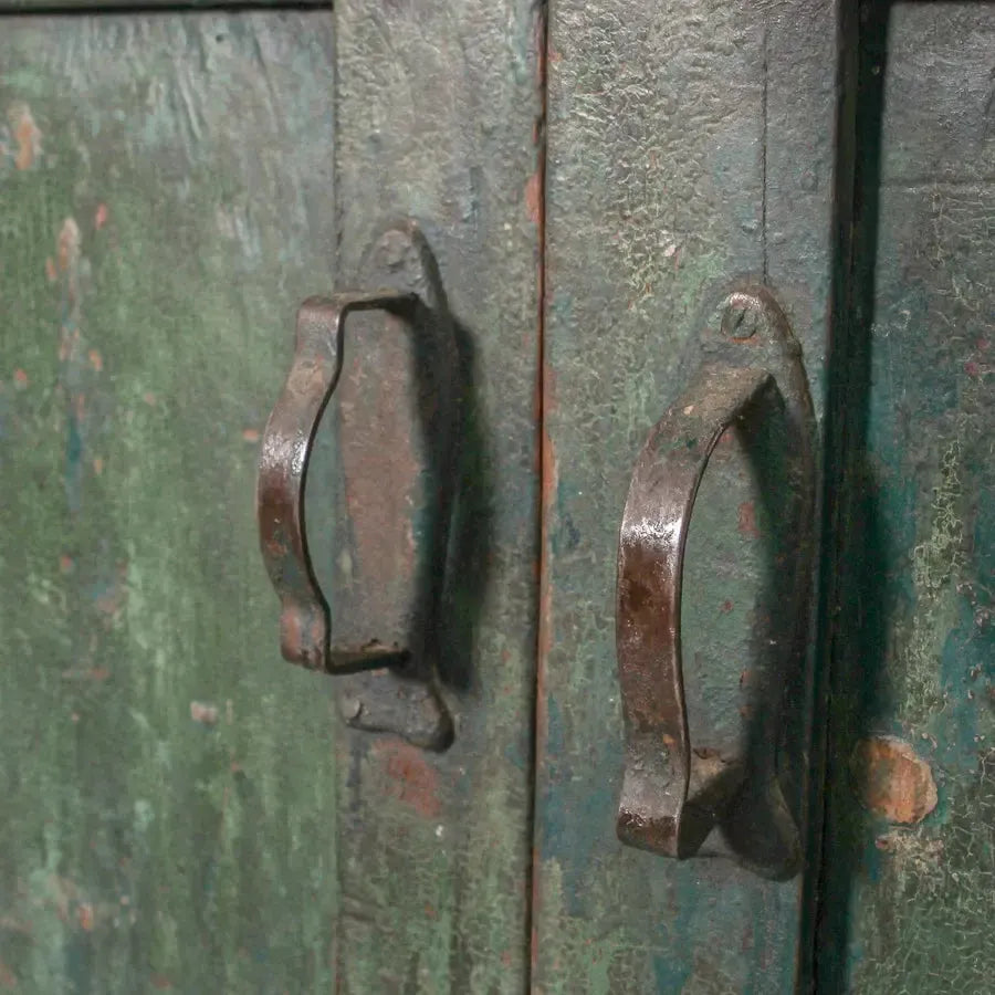 Vintage Indian Glass Almirah Green-Furniture-Indigo Love-The Bay Room