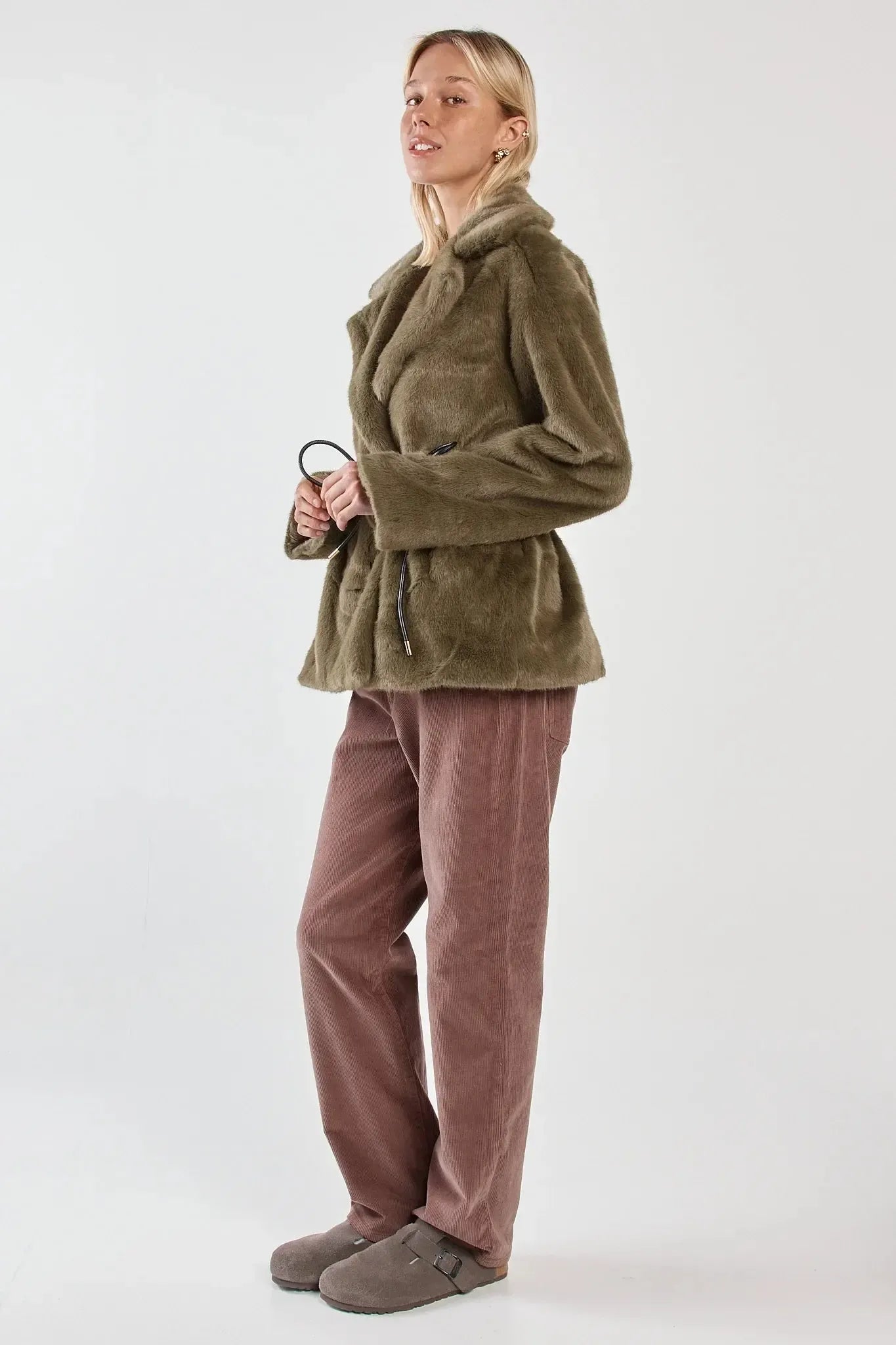 Vivi Fur Jacket - Dark Olive-Jackets, Coats & Vests-SASS-The Bay Room