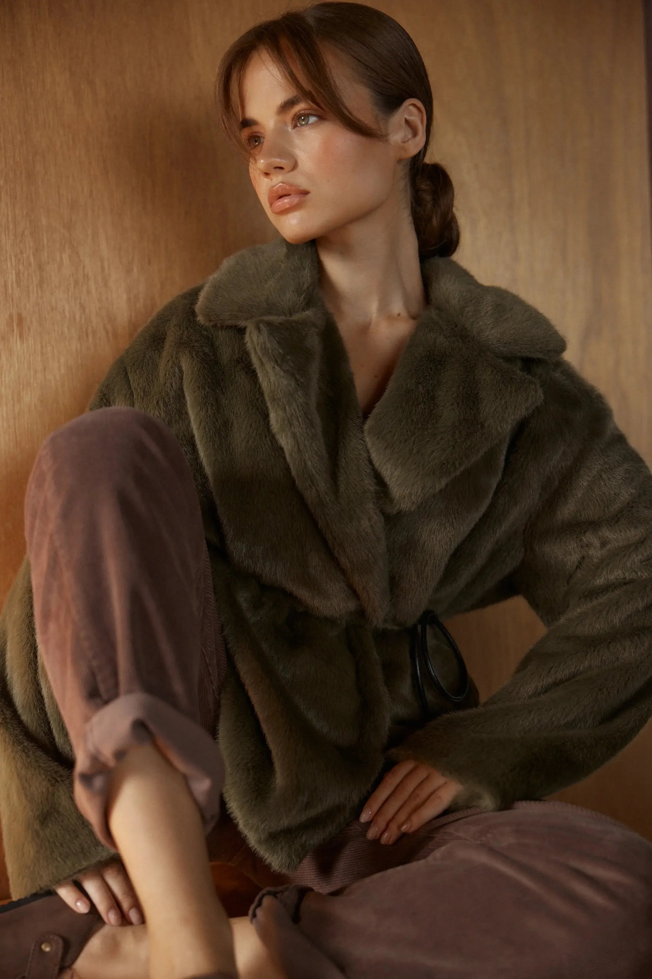 Vivi Fur Jacket - Dark Olive-Jackets, Coats & Vests-SASS-The Bay Room