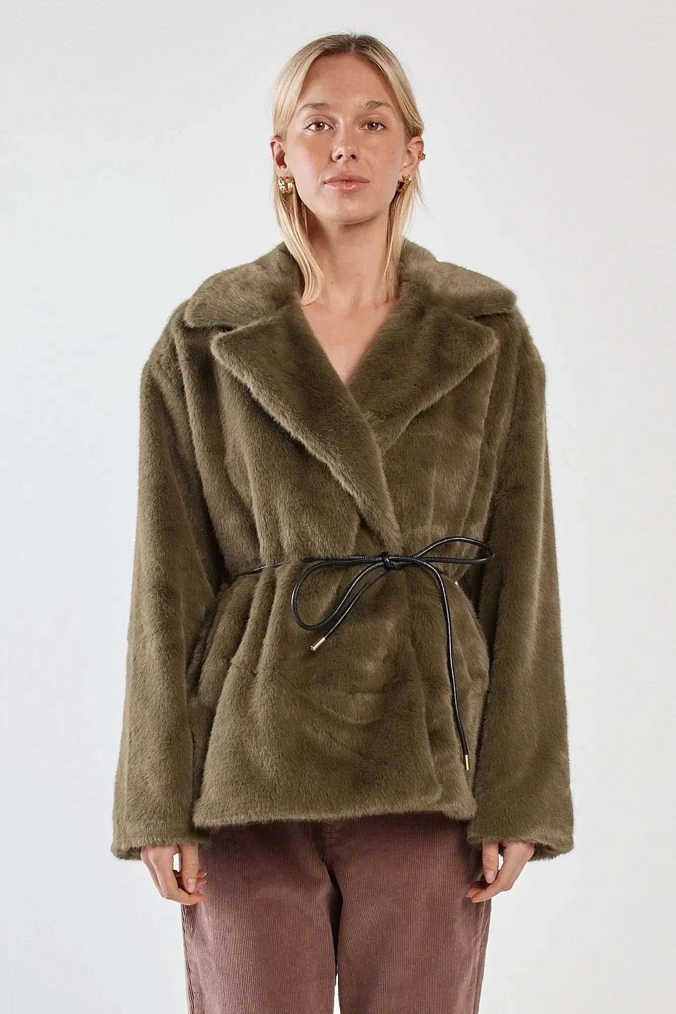 Vivi Fur Jacket - Dark Olive-Jackets, Coats & Vests-SASS-The Bay Room