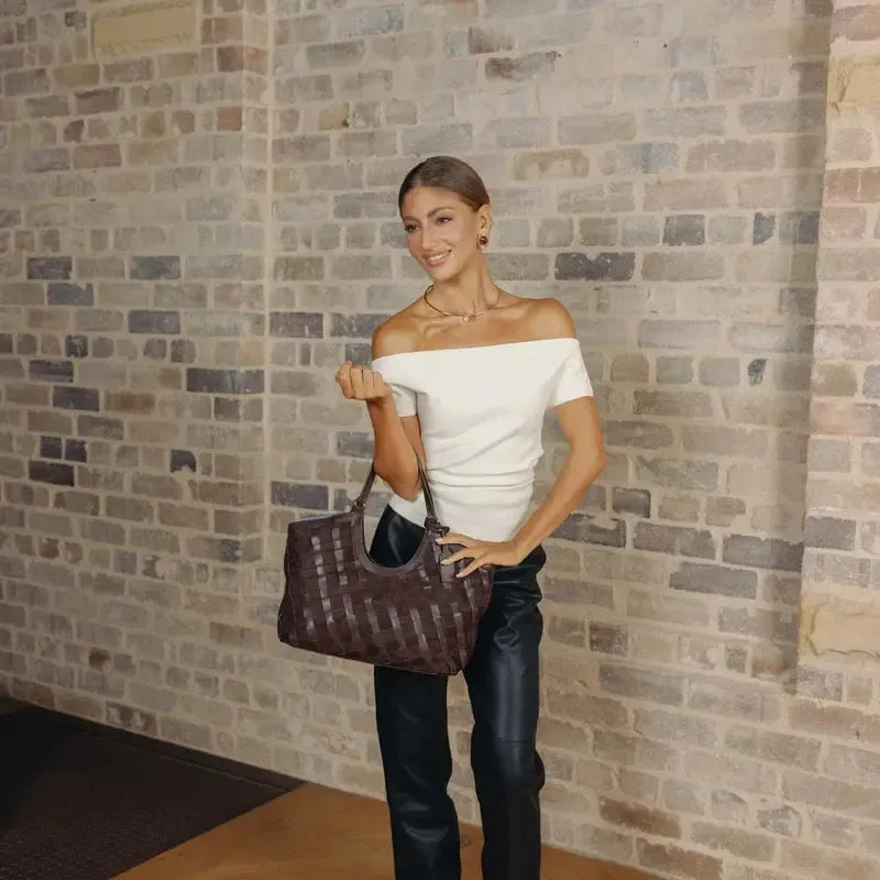 Waverly Cocoa 3 Piece Woven Handbag Tote-Bags & Clutches-Black Caviar Designs-The Bay Room