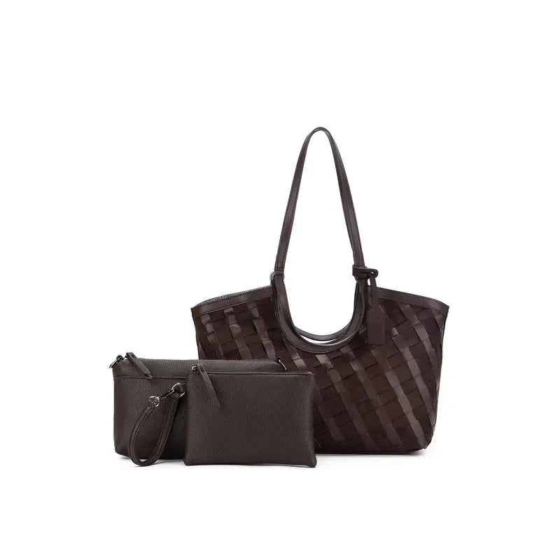 Waverly Cocoa 3 Piece Woven Handbag Tote-Bags & Clutches-Black Caviar Designs-The Bay Room