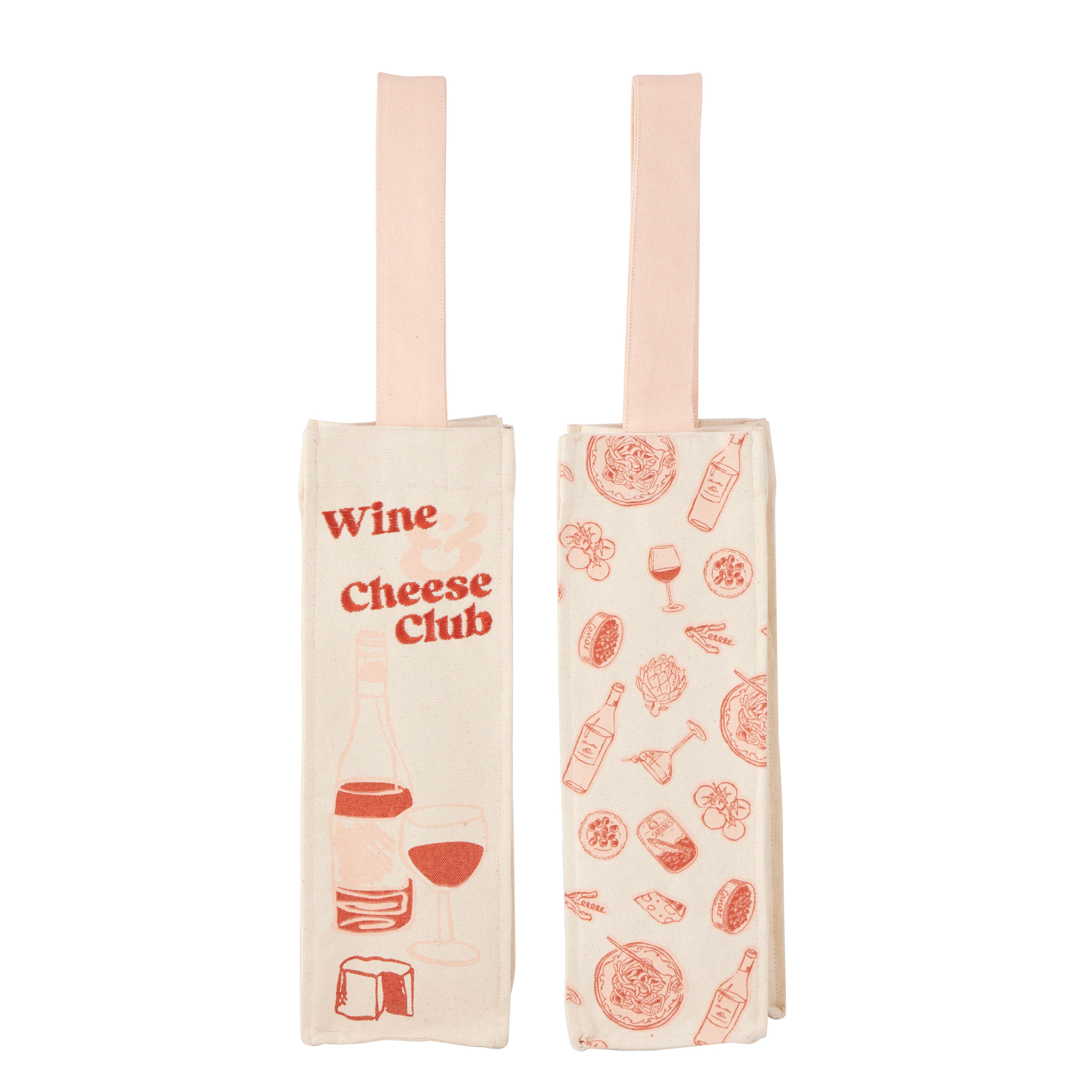 Wine Cheese Club Cotton Bottle Bag 11x32cm-Dining & Entertaining-Coast To Coast Home-The Bay Room