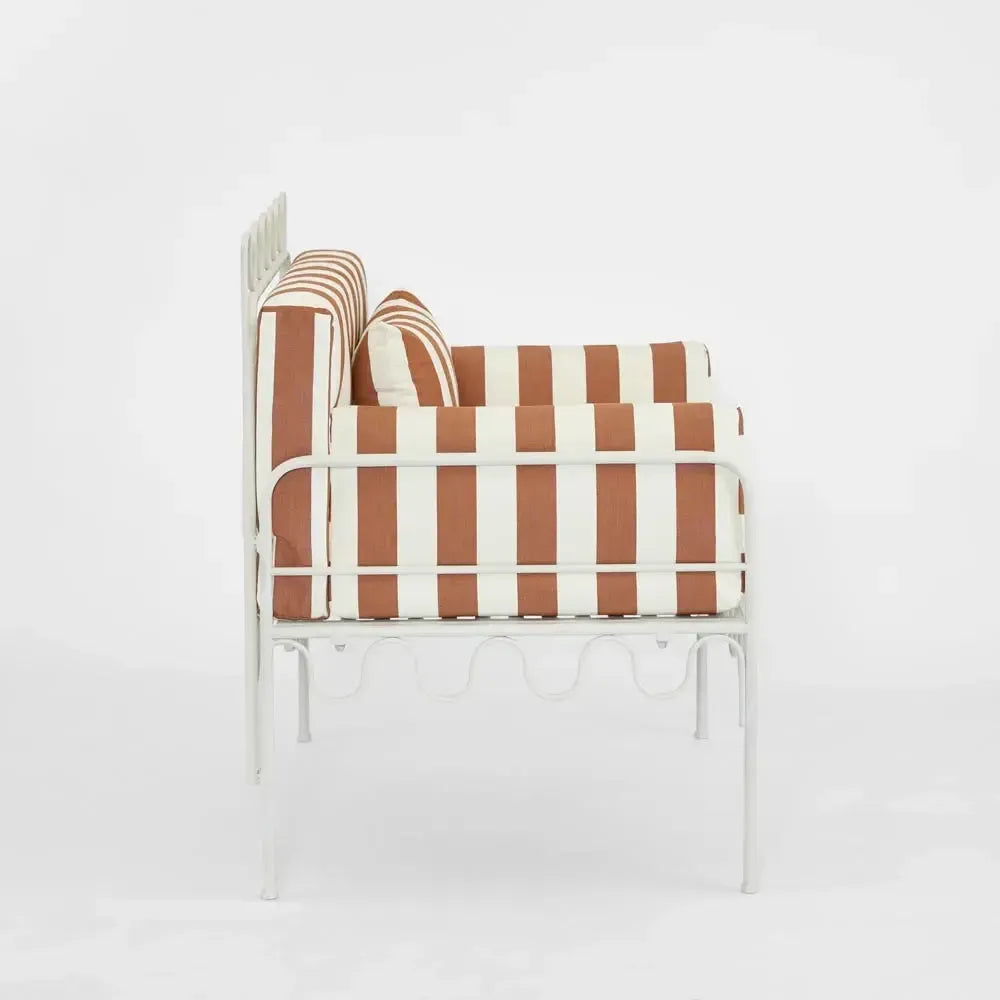 Wira Arm Chair Outdoor Iron Terracotta/White Stripe Cushions-Furniture-MRD Home-The Bay Room