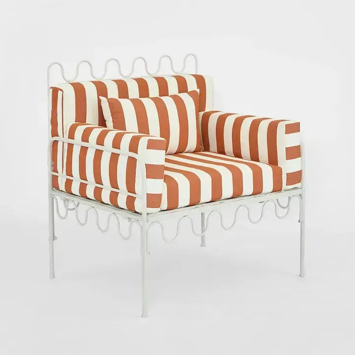 Wira Arm Chair Outdoor Iron Terracotta/White Stripe Cushions-Furniture-MRD Home-The Bay Room