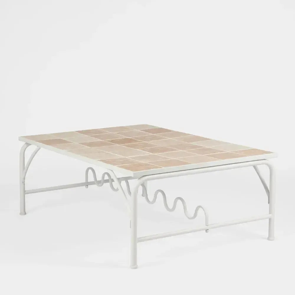 Wira Coffee Table Outdoor Iron White with Tiled Top-Furniture-MRD Home-The Bay Room