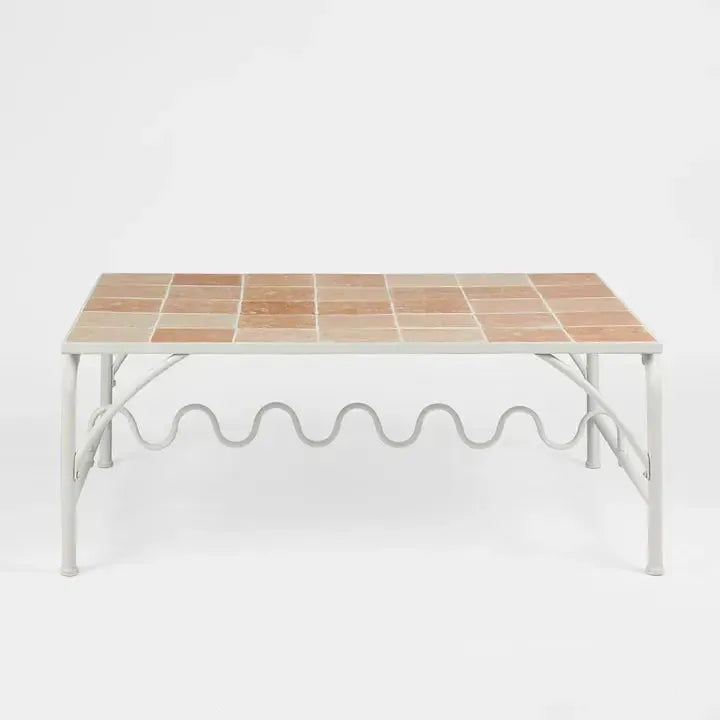 Wira Coffee Table Outdoor Iron White with Tiled Top-Furniture-MRD Home-The Bay Room