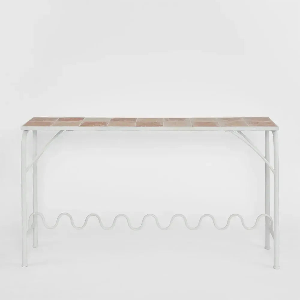 Wira Console Outdoor Iron White with Tiled Top-Furniture-MRD Home-The Bay Room