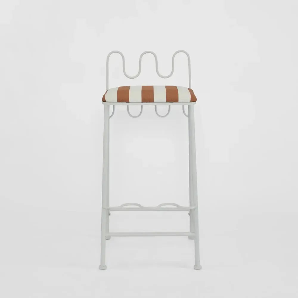 Wira Counter Stool Outdoor Iron Terracotta/ White Stripe Cushion-Furniture-MRD Home-The Bay Room