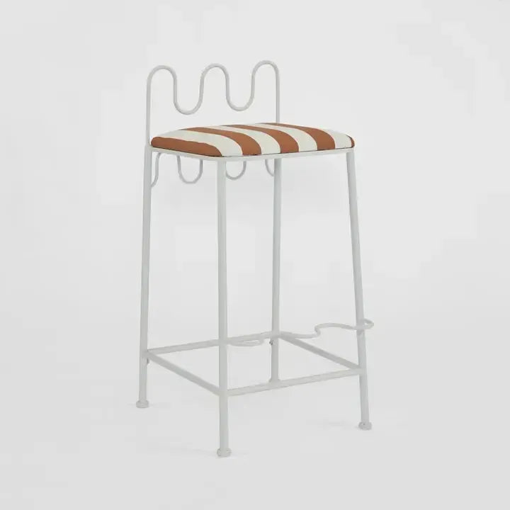 Wira Counter Stool Outdoor Iron Terracotta/ White Stripe Cushion-Furniture-MRD Home-The Bay Room