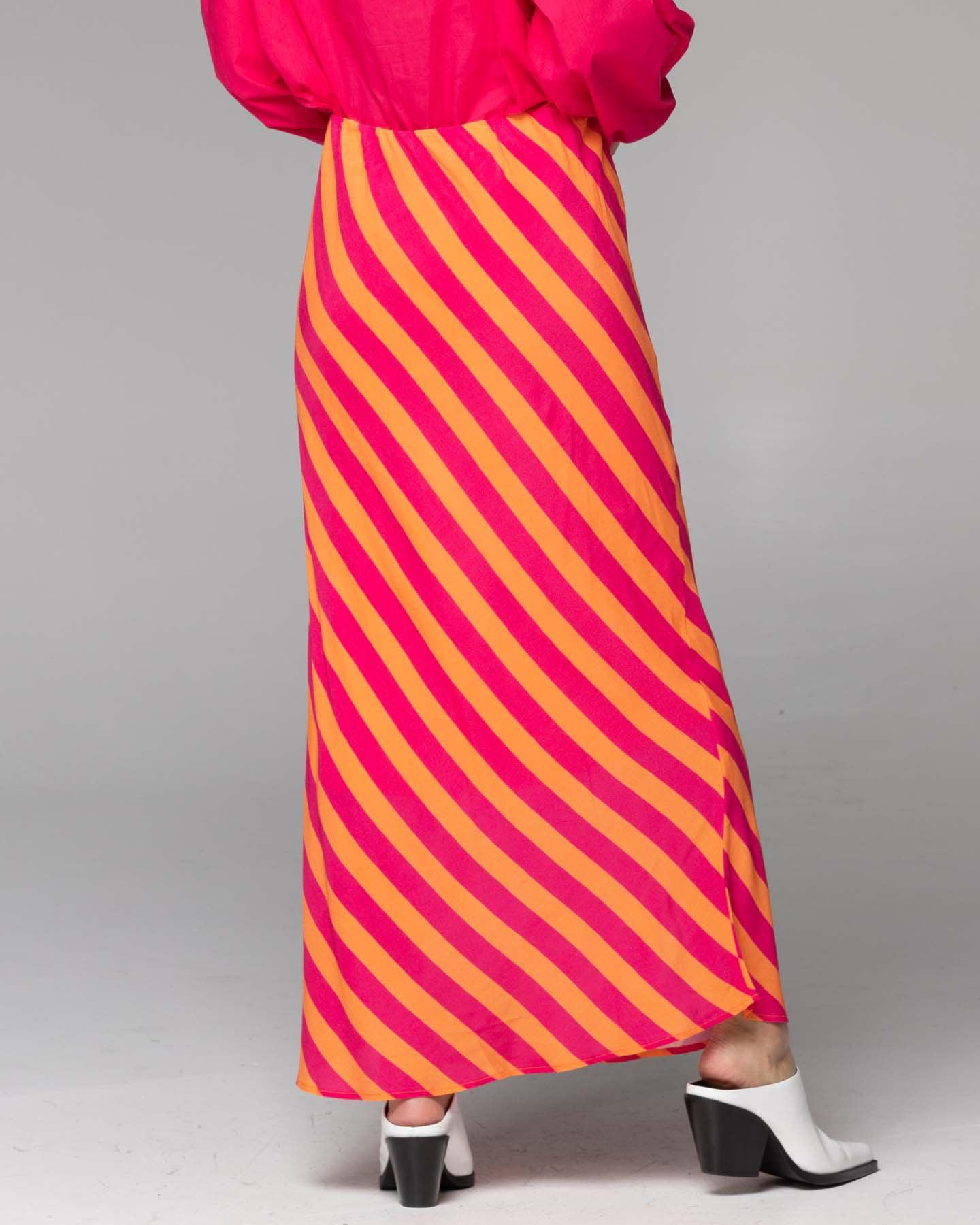 Wonderland Bias Cut Skirt - Pink Orange Stripe-Skirts-Fate + Becker-The Bay Room