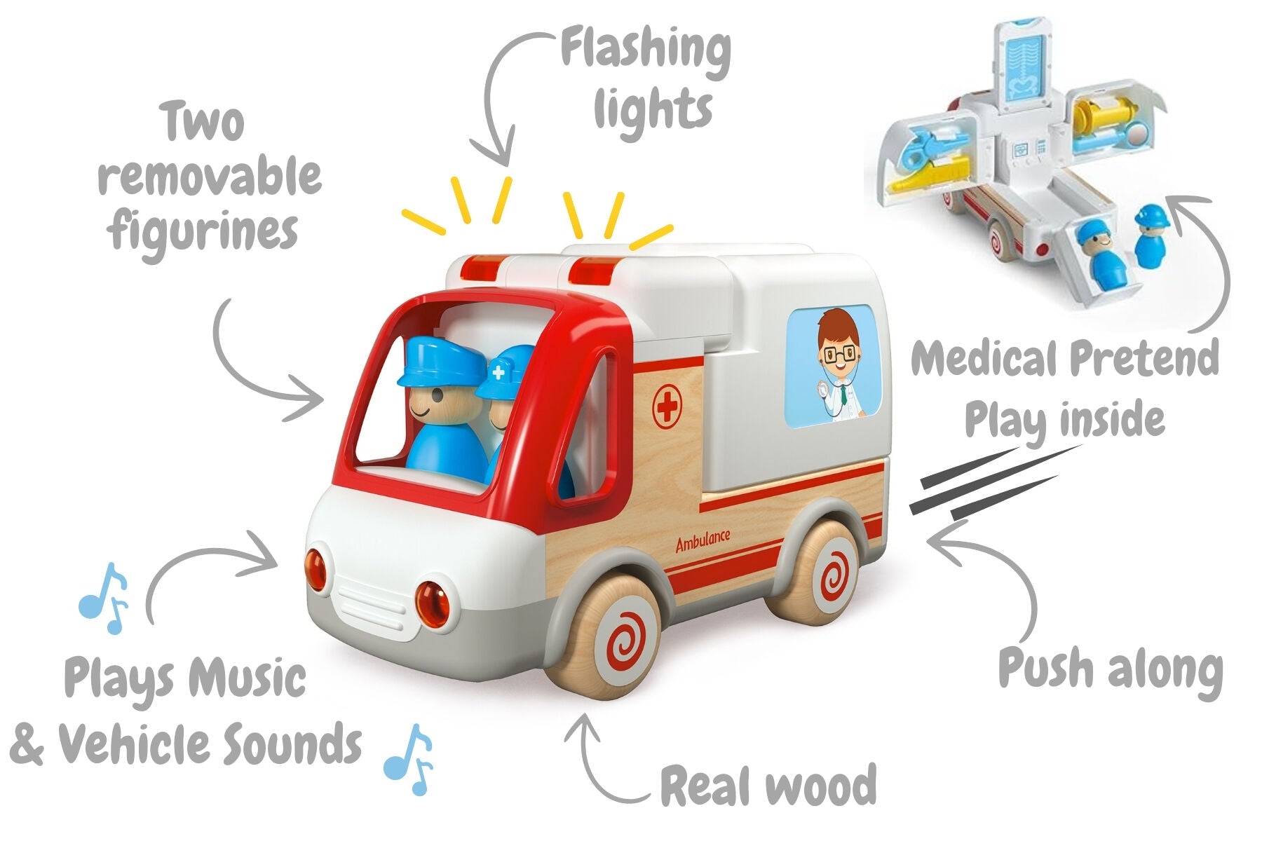 Wooden Ambulance and Accessories with Sound and Light-Toys-Eleganter-The Bay Room