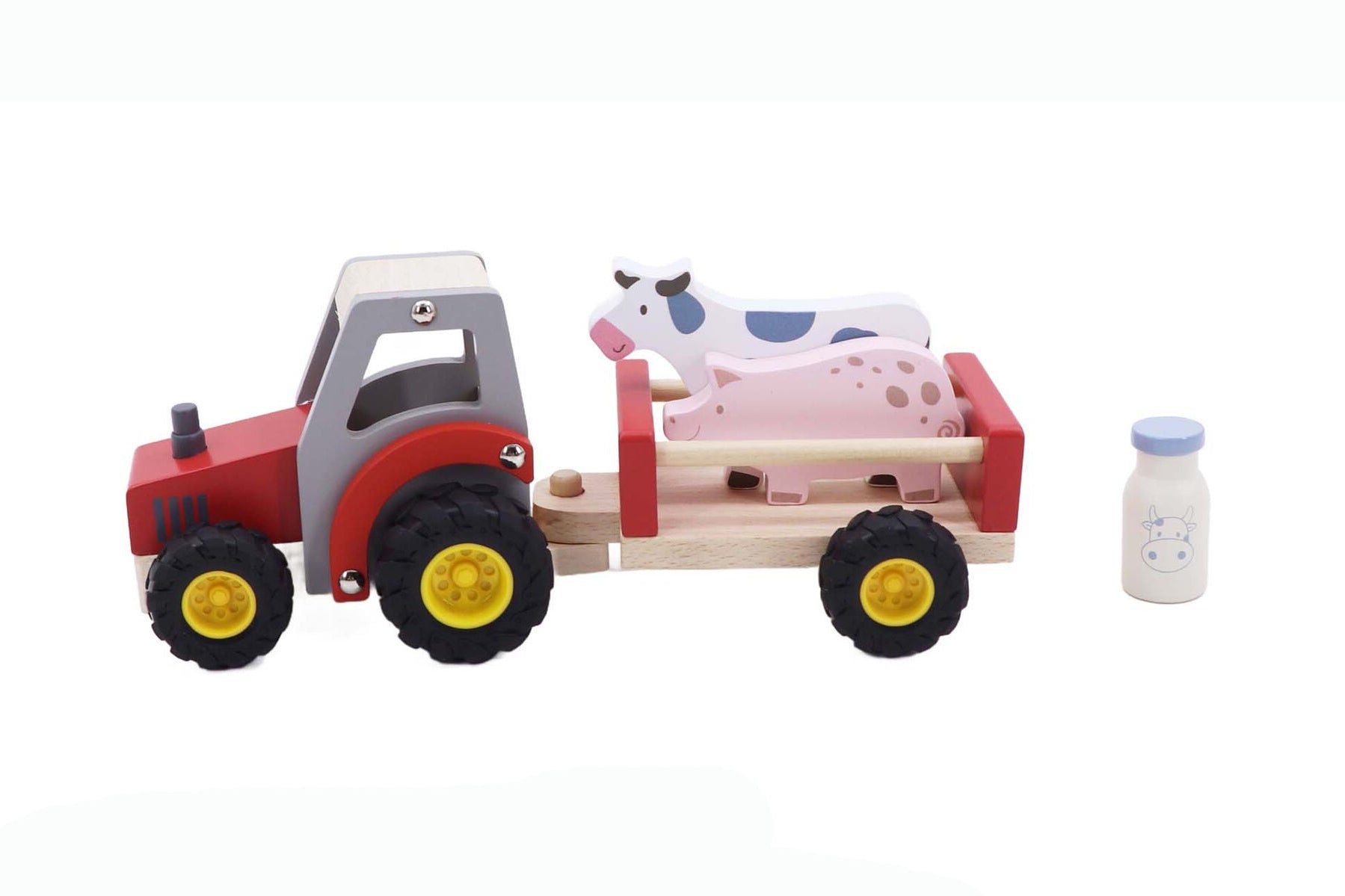 Wooden Tractor with Farm Animals Red-Toys-Eleganter-The Bay Room