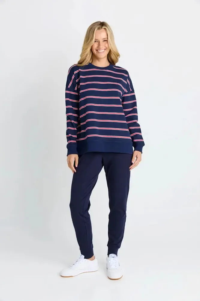 Ziggy Sweat - Navy/Red Stripe-Knitwear & Jumpers-Betty Basics-The Bay Room