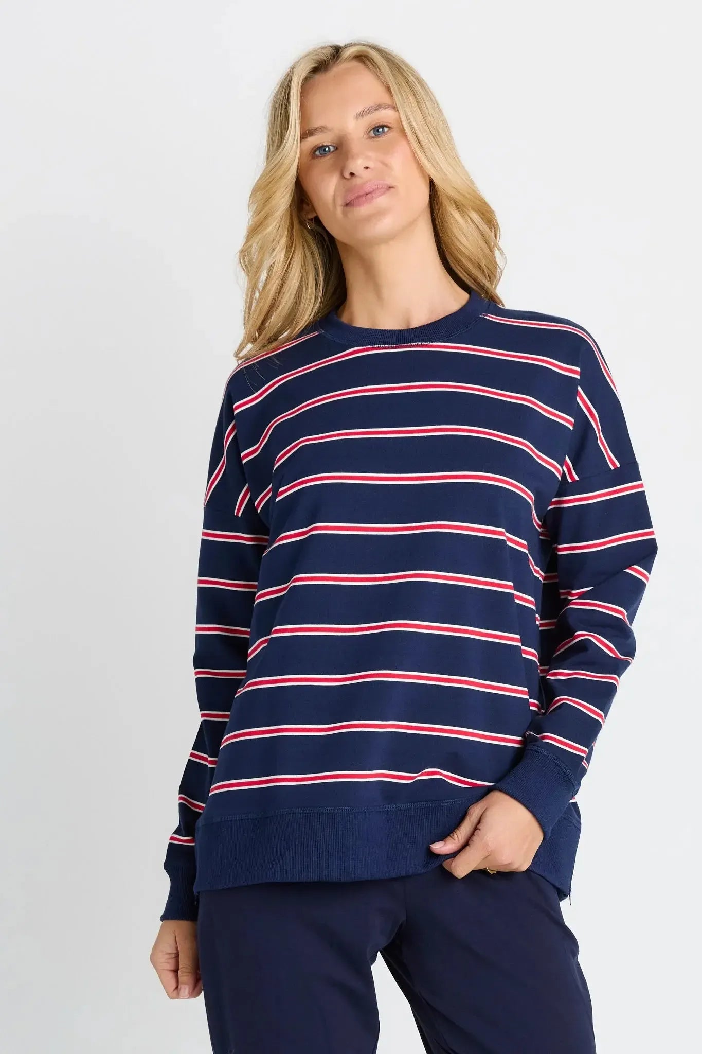 Ziggy Sweat - Navy/Red Stripe-Knitwear & Jumpers-Betty Basics-The Bay Room