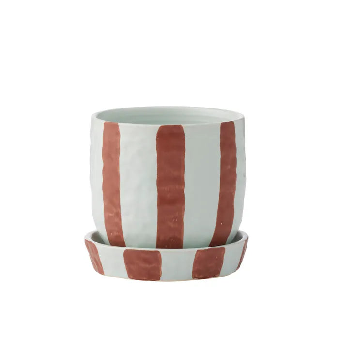 Ligne Ceramic Pot with Saucer 12x11cm Mint/Russet