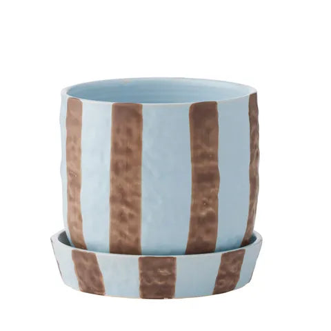 Ligne Ceramic Pot with Saucer 16x14cm Sky/Chocolate