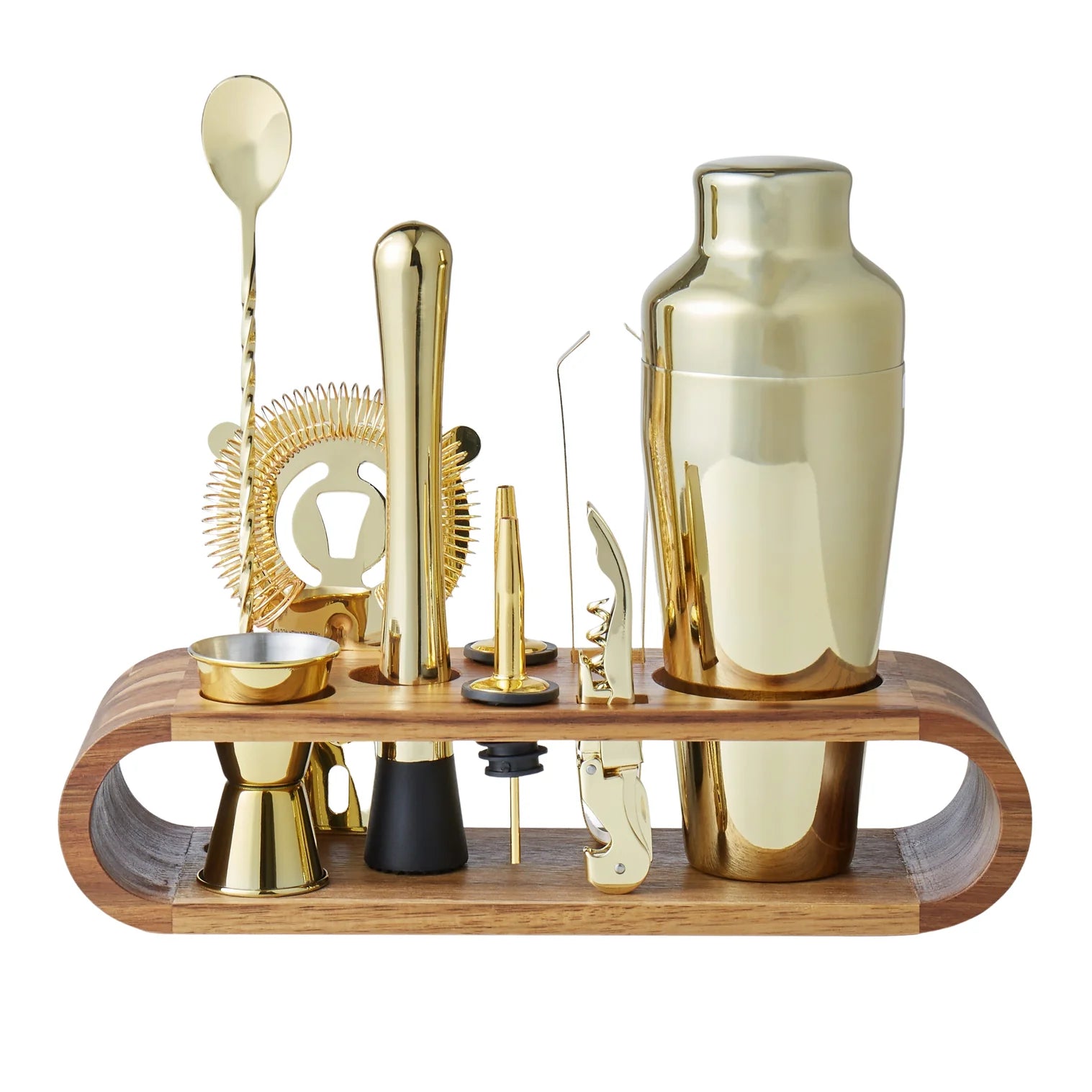 Bar Set With Acacia Stand 10pce