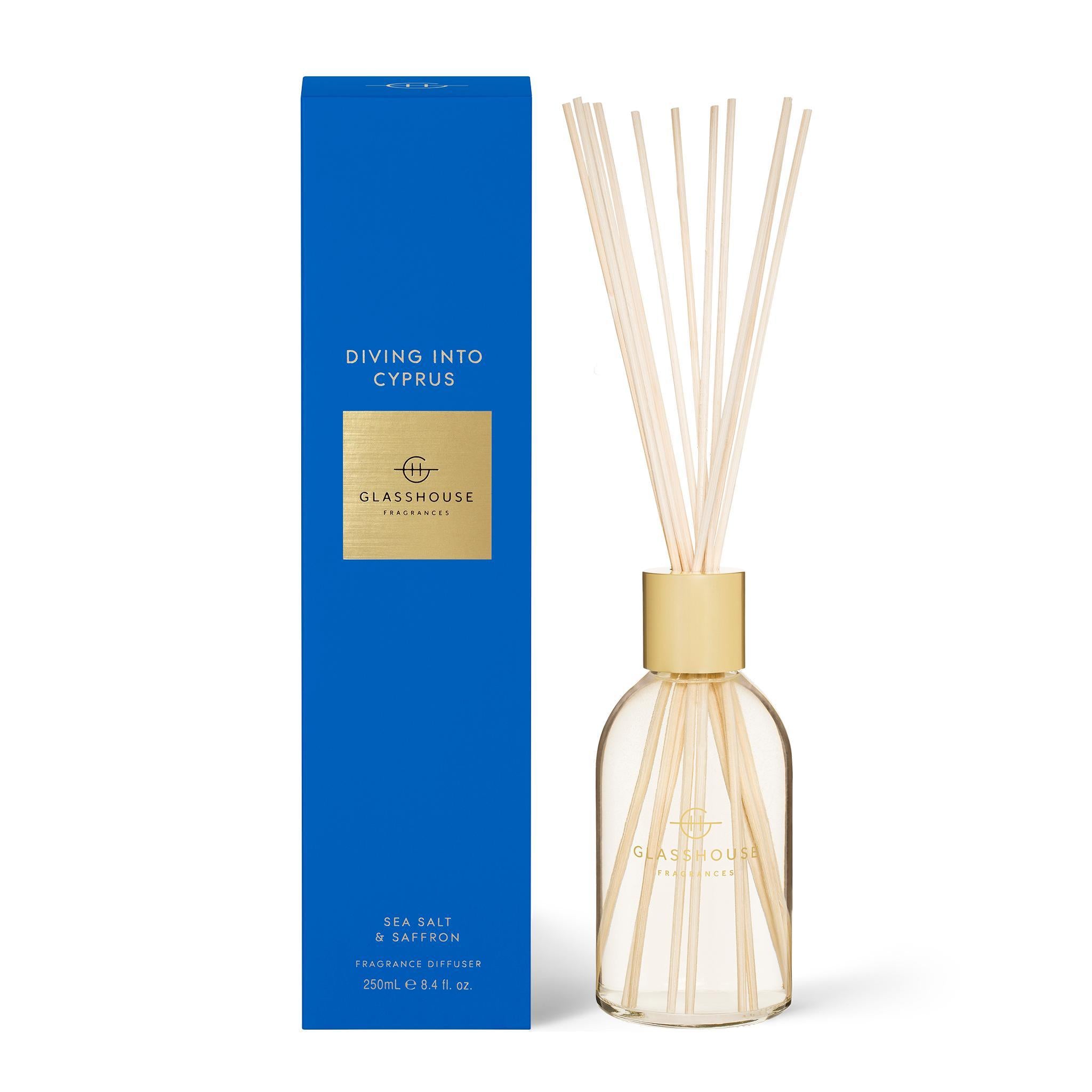 250mL Fragrance Diffuser - Asst Fragrances-Candles & Fragrance-Glasshouse-Diving Into Cyprus-The Bay Room