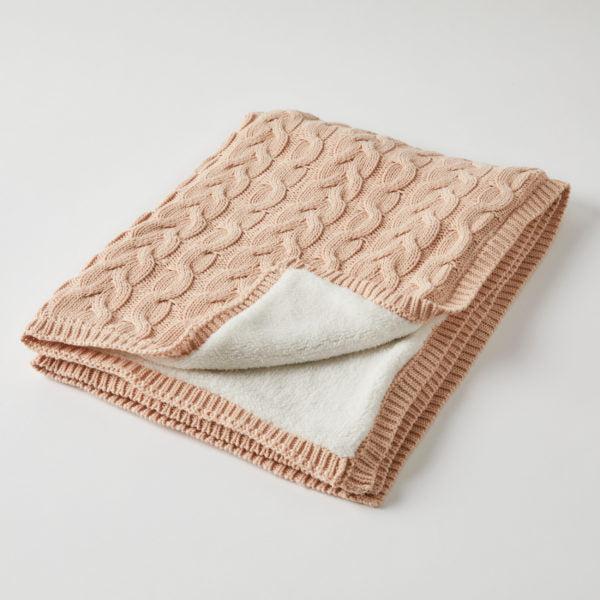 Aurora Cable Knit Baby Blanket Pink Clay/Cream - Main Image