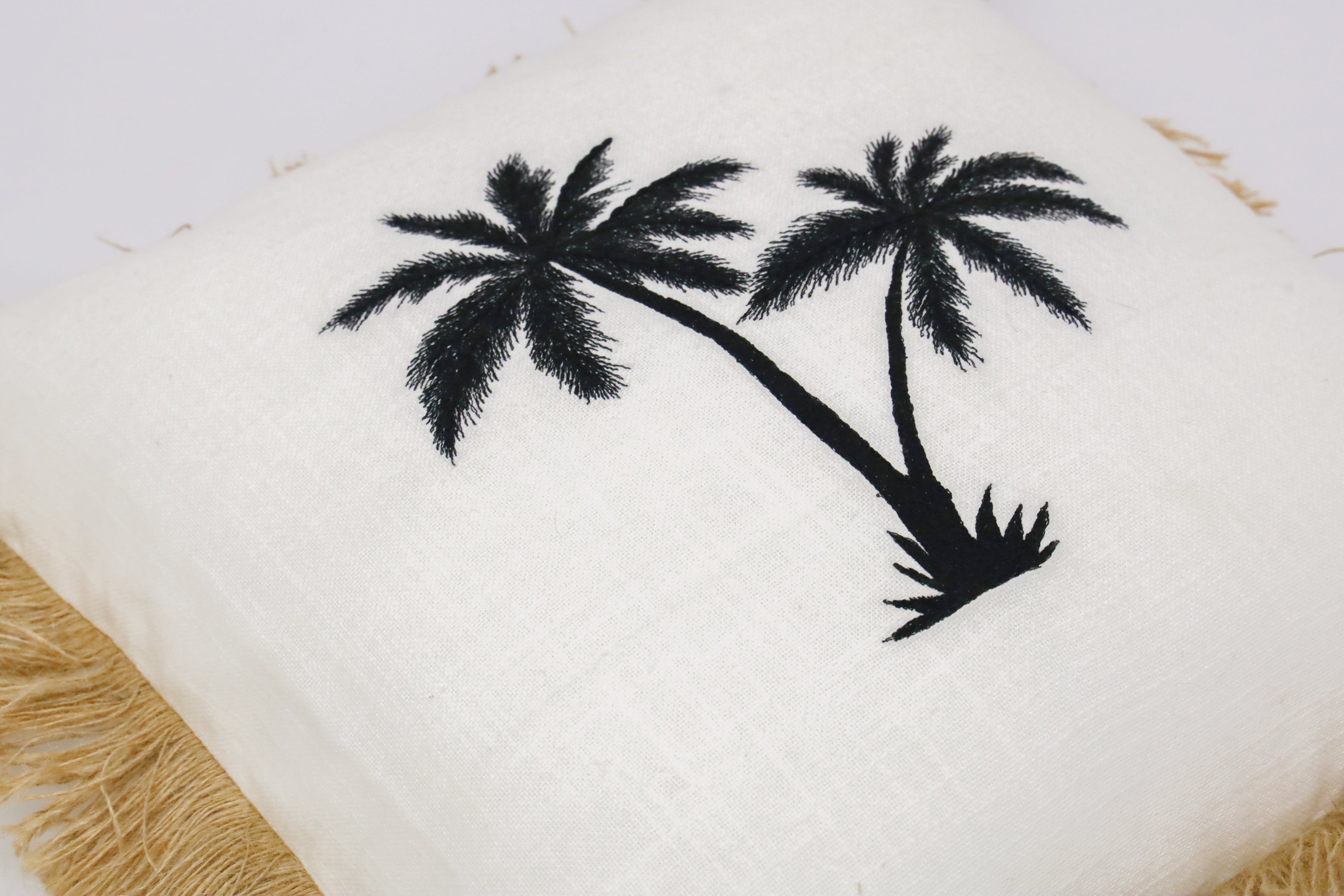 Double Palm Embroidered Cushion 45x45cm-Soft Furnishings-Robert Mark-The Bay Room