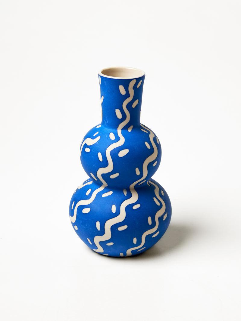 Happy Vase Tracks Blue-Pots, Planters & Vases-Jones & Co-The Bay Room