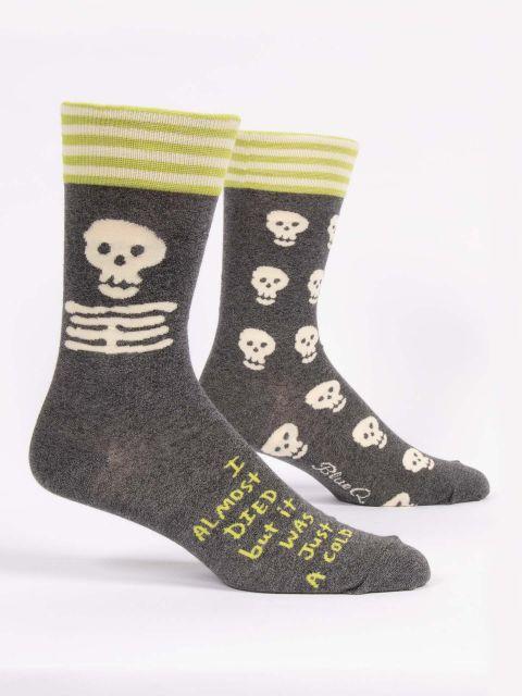 I Almost Died but it was just a Cold Men's Crew Socks-Fun & Games-Blue Q-The Bay Room