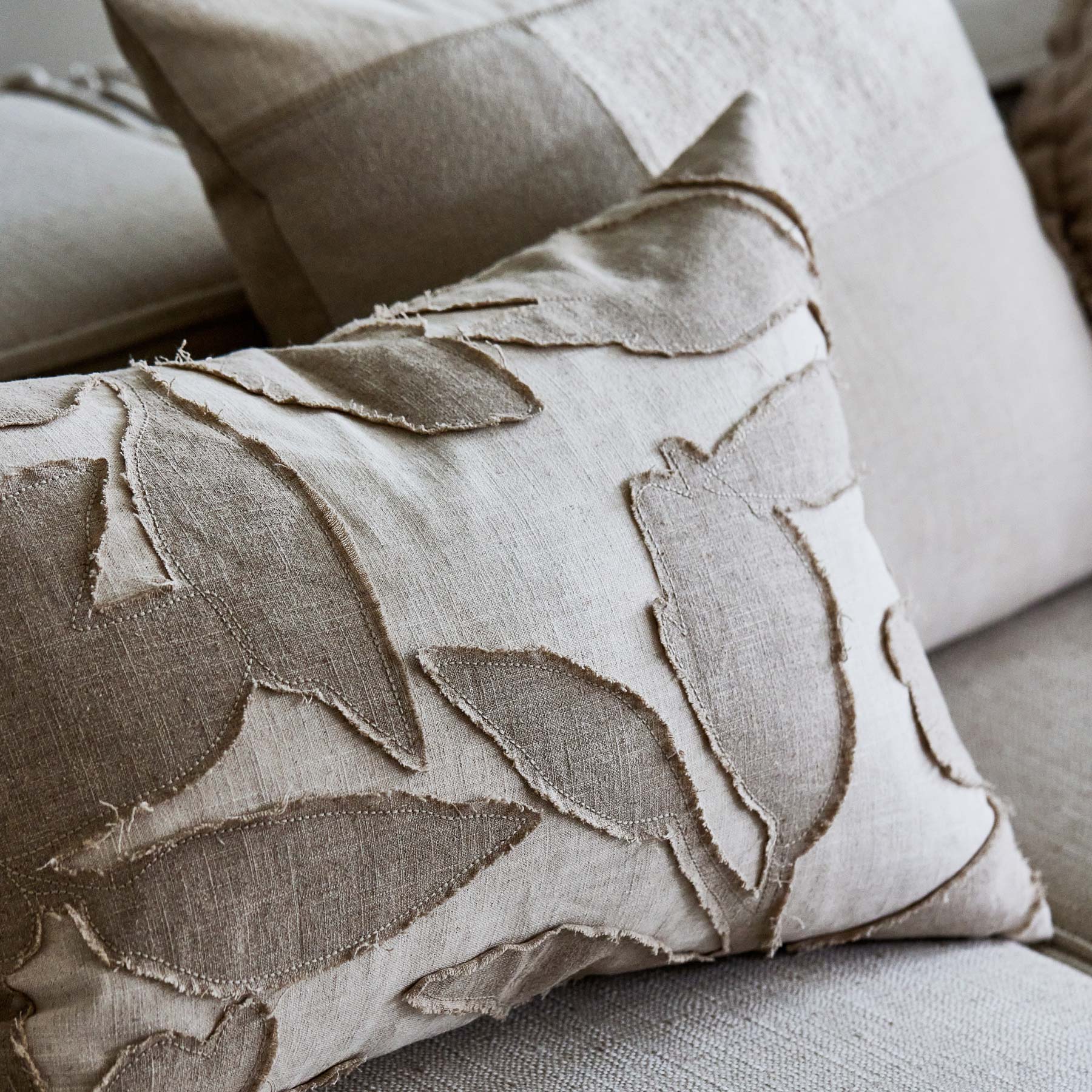 Noah Applique Natural/Off White Cushion 40x60cm-Soft Furnishings-Madras Link-The Bay Room