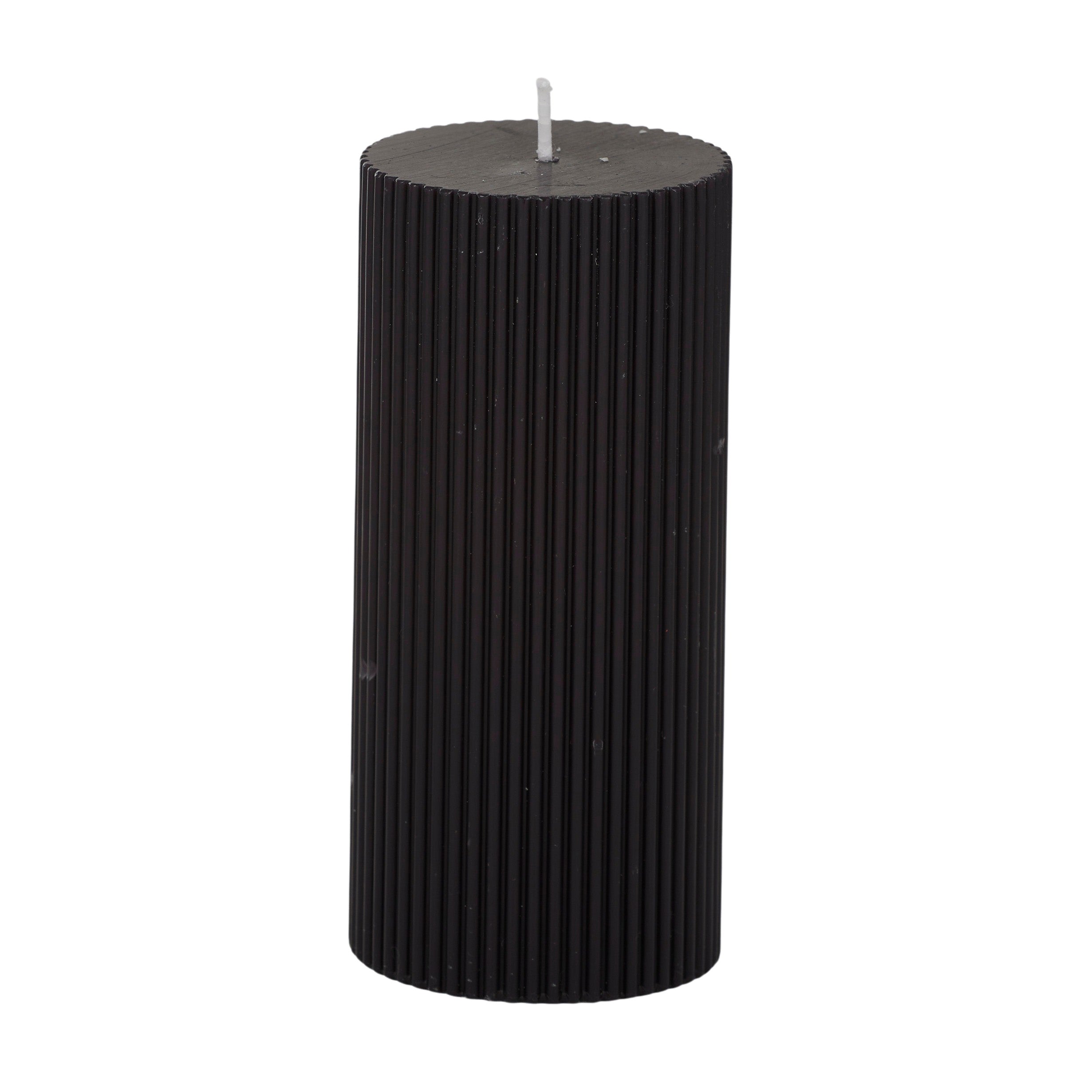 Ribbed Pillar Candle 15cm - Black-Candles & Fragrances-Coast To Coast Home-The Bay Room