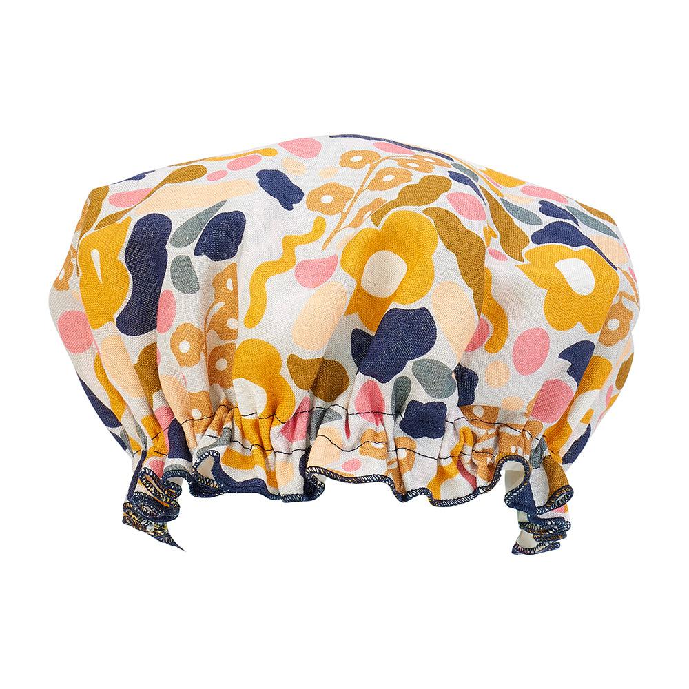 Shower Cap – Linen – Floral Puzzle Mustard-Beauty & Well-Being-Annabel Trends-The Bay Room