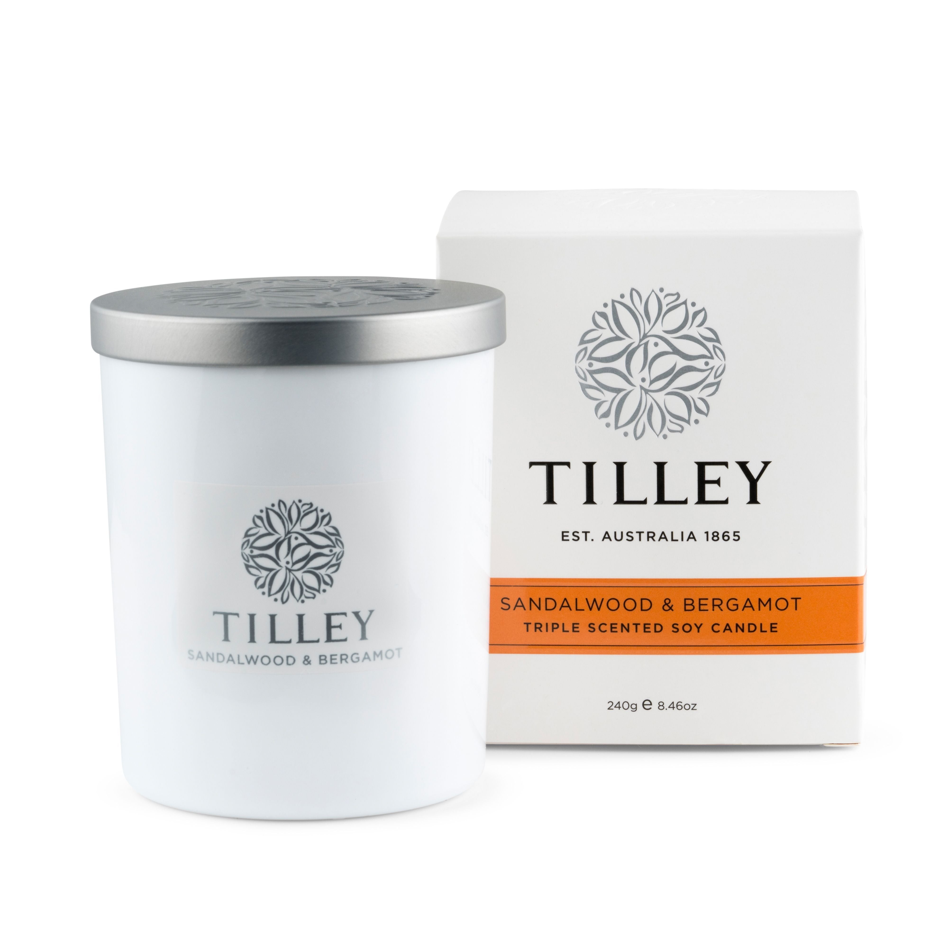 Soy Candle 240g / 45 Hour - Asst Fragrance-Candles & Fragrances-Tilley-Sandalwood & Bergamot-The Bay Room