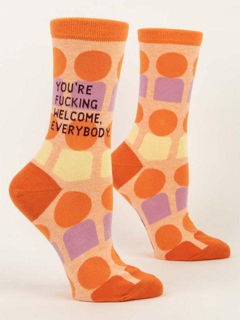You're Fucking Welcome, Everybody Women's Crew Socks-Fun & Games-Blue Q-The Bay Room