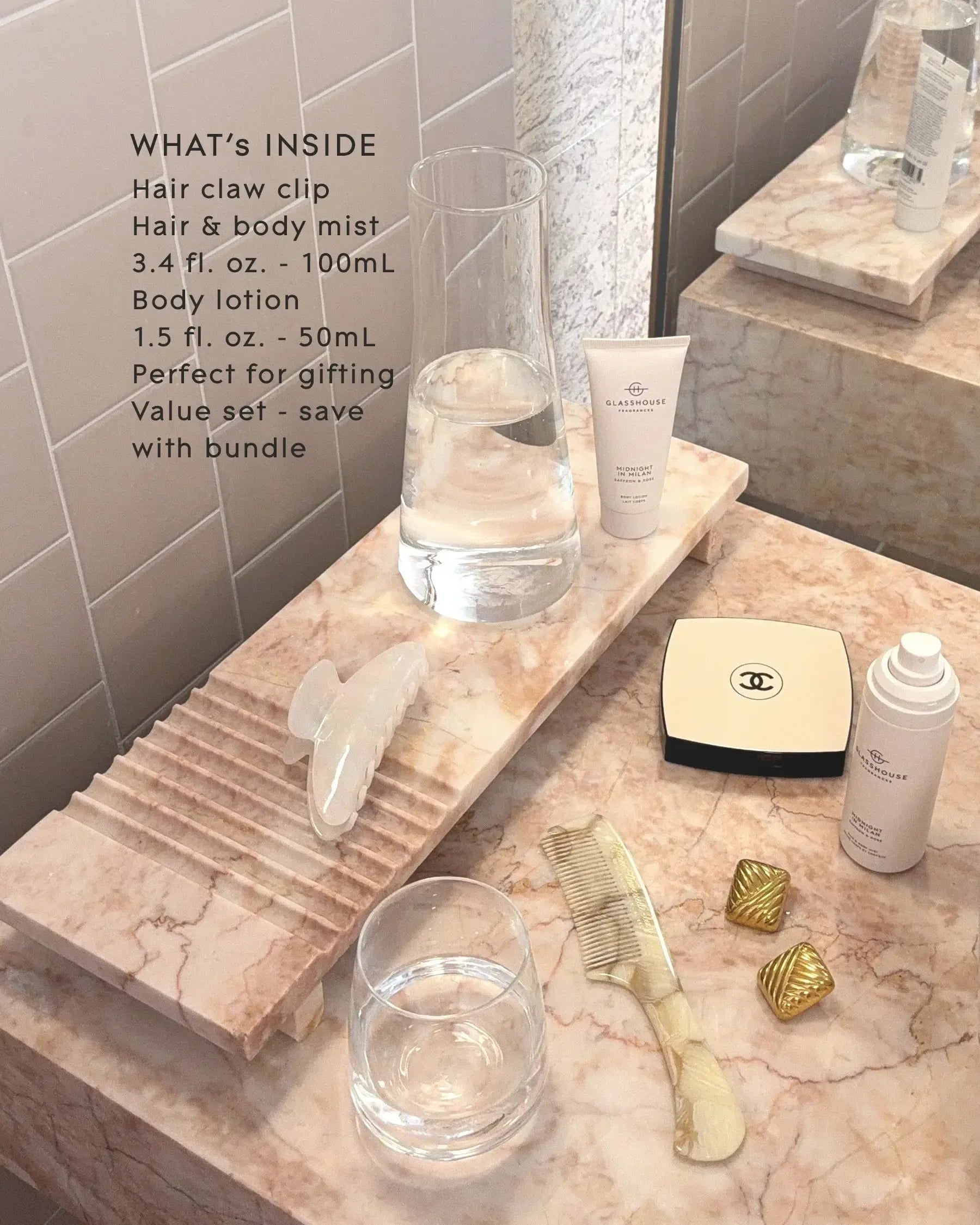 100ml Hair & Body Mist, Claw Hair Clip, 50ml Body Lotion - Hair & Body Gift Set - Mother's Day - Midnight In Milan-Glasshouse-The Bay Room