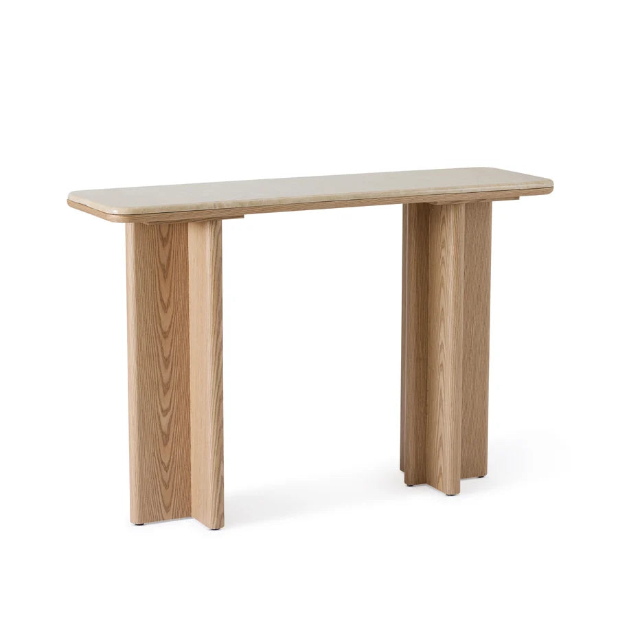 Carlyle Brown Marble/Oak Console Table 120x35x80cm