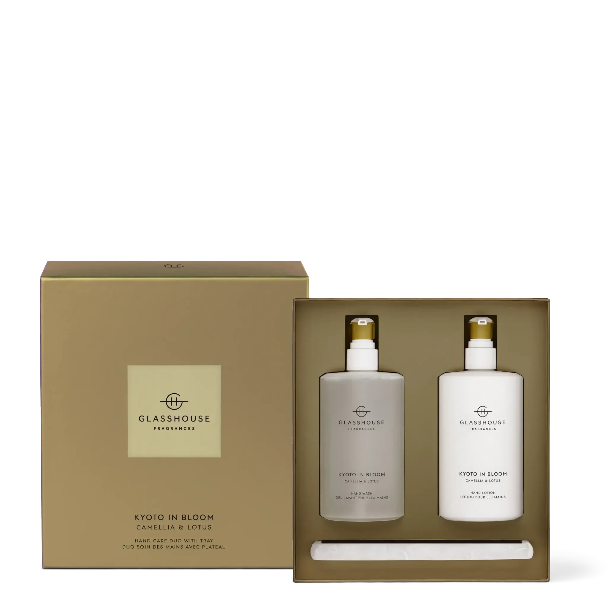450ml Hand Wash, Hand Lotion & Tray - Asst Fragrances-Candles & Fragrances-Glasshouse-Kyoto In Bloom-The Bay Room