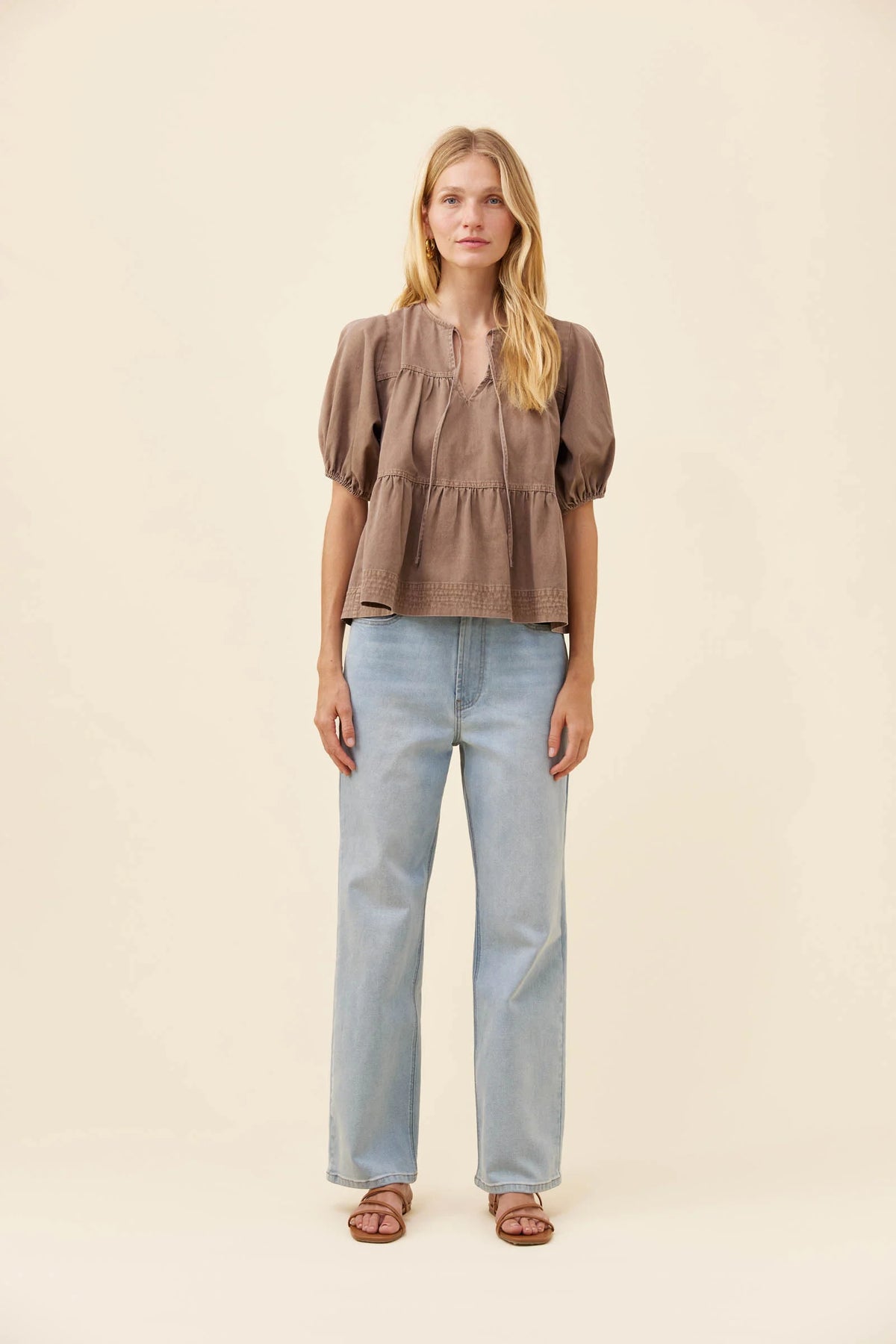 Preston Tie Top - Taupe