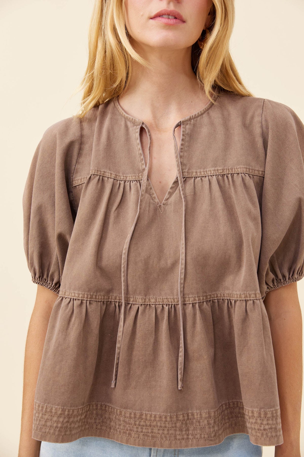 Preston Tie Top - Taupe