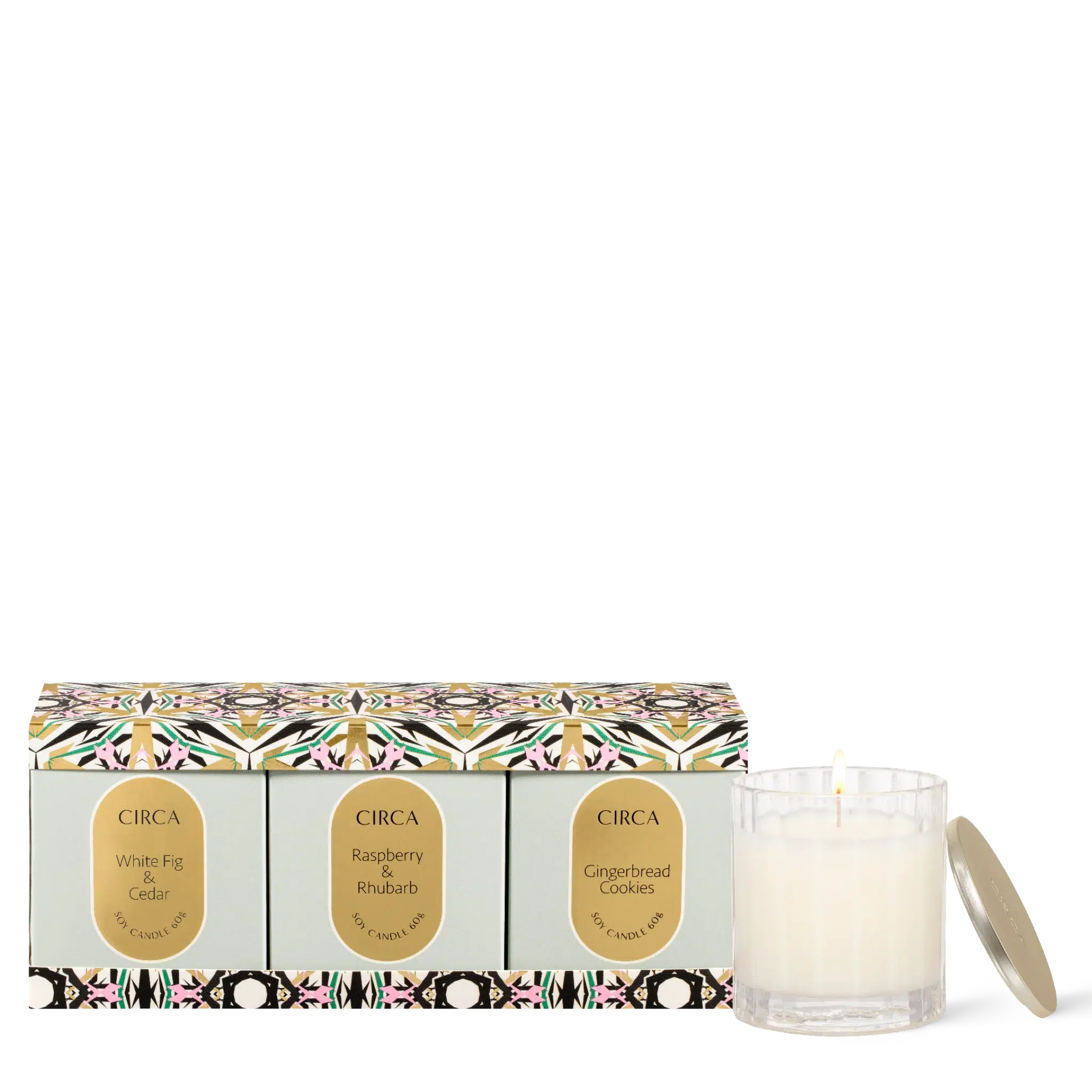 60g Candle Trio - White Fig & Cedar, Raspberry & Rhubarb, Gingerbread Cookies-Christmas-Circa-The Bay Room