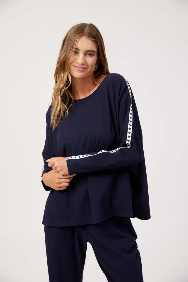 Elba Heart Long Sleeve Tshirt - Navy