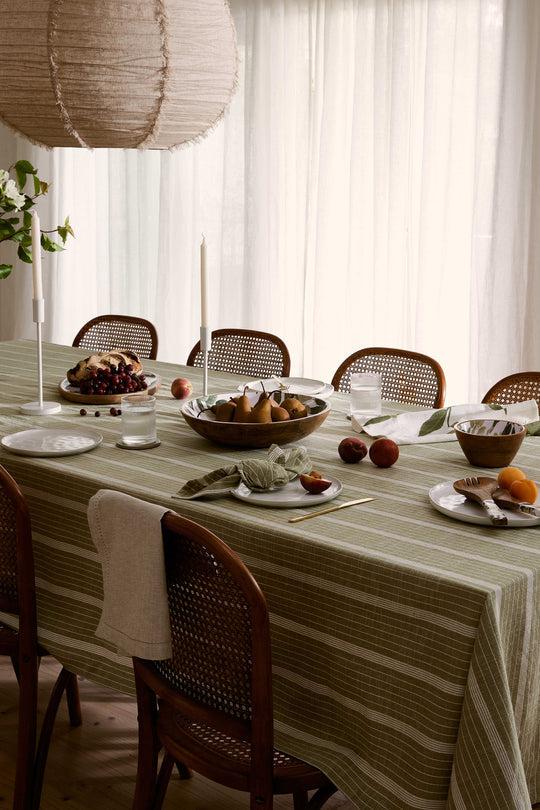 Abel Green Stripe Tablecloth 150x300cm-Soft Furnishings-Madras Link-The Bay Room
